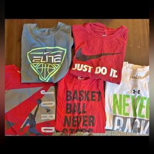 Boys girls large lot of 5 T-shirt bundle shirt short sleeved Nike under Armour